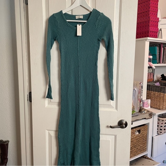 ANTHROPOLOGIE Sasha T.La Ribbed Cotton Knit Midi Maxi Dress new NWT Teal Blue XS - Picture 16 of 16